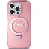  Originalna GUESS Hardcase GUHMP15XHRSGSP torbica za iPhone 15 Pro Max (Magsafe / Glitter Script Logo / stalak za prsten / pink) | shoptok.hr