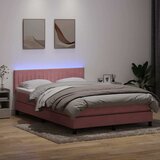 Krevet s oprugama i madracem LED ružičasti 160x210 cm baršunasti | Eponuda.ba