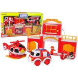  Set gasilske postaje s helikopterjem in avtomobilčkom - rdeča | Shoptok.si