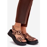 Boto Women's Sandals With Leopard Print On Platform Eco Suede Brown Karonia | shoptok.hr