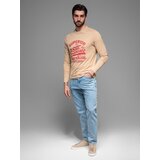 Ombre Men's long sleeve collegiate print t-shirt - sand | Shoptok.si