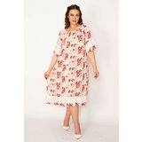 Şans Women's Plus Size Pink Elastic Collar Lace Detailed Dress | Shoptok.si