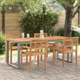 vidaXL zunanji jedilni miza siva 200x90x75 cm jeklo in trda acacija | Shoptok.si