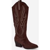 Boto Women's Cowboy Boots With Decoration On Heel Chocolate Jovina | shoptok.hr