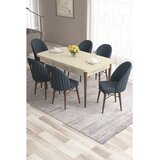 Hanah home trpezarijski set Roz, sto na razvlačenje i 6 stolica, krem ploča, noge boje oraha, antracit tkanina Babyface | Eponuda.com