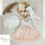  set bebi u kutiji 5/1 haljina, bodi, traka, štrampice, cipelice, boja breskve | shoptok.hr