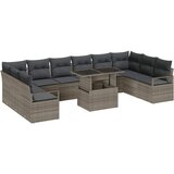 vidaXL 11-dijelni vrtni set sofe s jastučićima Siva Poli Ratan, Dvosjed vrtna sofa s skladištem i jastučićima Siva Poli Ratan | shoptok.hr