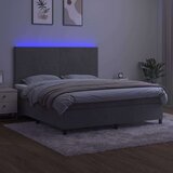 vidaXL Krevet box spring s madracem LED svjetlosivi 180x200 cm baršun | shoptok.hr