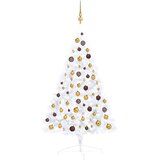 vidaXL Polovična novoletna jelka z LED lučkami in bučkami bela 120 cm | Shoptok.si