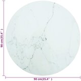 Stolna ploča bijela Ø 90 x 1 cm staklena s mramornim uzorkom | Eponuda.com
