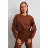 BİKELİFE Women's Brown Oversize Crop Sweatshirt Cene