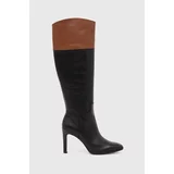 Polo Ralph Lauren Usnjeni elegantni škornji Page ženski, črna barva, 802915403004