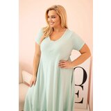 Kesi Włoski Plus size women's dress with short sleeves and ruffle made of light viscose mint | shoptok.hr