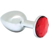 Rimba XS - rdeč kovinski analni dildo z rdečimi kamni (srebrn) | Shoptok.si