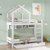 Möbrio Cabane 90x200cm Dvonadstropna postelja iz masivnega borovega lesa s predali in policami + posteljni podstavki z letvami - bela, (22060412) | Shoptok.si