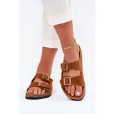 Boto Women's Slippers With Golden Buckles And Stitching Camel Lunera | shoptok.hr