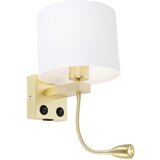 QAZQA Stenska svetilka zlata z USB in senčnikom bela 18 cm - Brescia Combi Cene