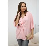 Kesi Oversized blouse with a neckline powder pink Cene