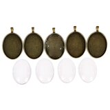  Kovinski obesek s stekleno lečo PNT28198 30x40 mm - 5 kom | Shoptok.si
