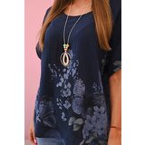 Kesi Włoski Women's cotton shirt with butterflies and flowers navy blue | Shoptok.si