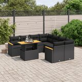 Maison Chic Seti vrtnega pohištva - Vrtna garnitura - Vrtni pohištvo set 9-delna z blazinami črn poli ratan, (21808021) | Shoptok.si