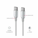 Swissten kabel USB-C/USB-C TEXTILE II, 3A, 60W, 480 Mb/s, 1,5m bijelo-srebrni | shoptok.hr