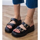 Gemre Black flip-flops with buckles on straps Wollis | shoptok.hr