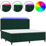 Krevet box spring s madracem LED tamnozeleni 200x200 cm baršun - Tamnozelena 200 x 200 cm Dizajn s gumbima | shoptok.hr