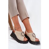 Boto Ladies Leather Wedge Sandals With Decoration Beige Artiker | shoptok.hr