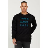 ALTINYILDIZ CLASSICS Men's Black Anti-Pilling Fabric Standard Fit Crew Neck Printed Knitwear Sweater. Cene