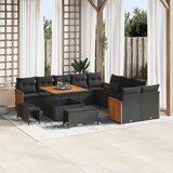 vidaXL set od 13 komada vrtnih sofa s jastučićima crni poli ratan akacija, set od 3 komada vrtnih stolova s jastučićima crni poli ratan akacija | shoptok.hr