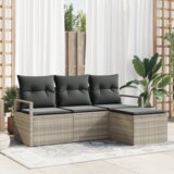 vidaXL 4-delni set vrtnih kavčev z blazinami svetlo siva poli ratan | Shoptok.si