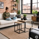  Razvlačivi kvadratni stolići za kavu 2 u 1 set svijetli hrast u loft stilu ModernHome Slike