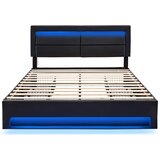 Lumor Postelja s predalom 140x190 cm iz umetnega usnja z LED – z žičnim in brezžičnim polnjenjem – črna, (22151309) | Shoptok.si