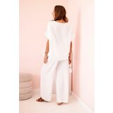Kesi Włoski Women's viscose set with decorative flower and wide trousers - fuchsia white | Shoptok.si