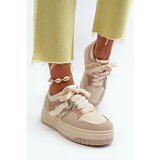 Kesi Women's platform sneakers made of eco leather, beige moun cene
