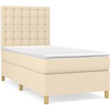 vidaXL Box spring postelja z vzmetnico krem 90x200 cm blago | Shoptok.si