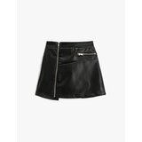 Koton Mini Skirt Faux Leather Look Zippered Asymmetric Cut With Pocket | Shoptok.si