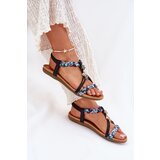 ARTIKER Women's Flat Sandals With Woven Straps And Embellishments Black | Shoptok.si