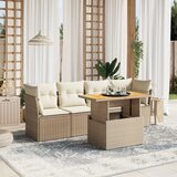 vidaXL Vrtna sedežna garnitura 5-delna z blazinami bež poli ratan | Shoptok.si