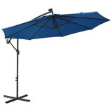  Previsni senčnik z LED lučkami in kovinskim drogom 300 cm moder | Shoptok.si