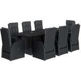vidaXL 9-dijelni vrtni blagovaonski set s jastucima crni od poliratana | shoptok.hr
