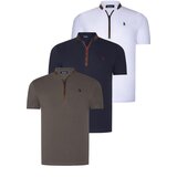 Dewberry TRIPLE SET T8571 ZIPPER MENS T-SHIRT-NAVY BLUE-WHITE-KHAKI Cijene