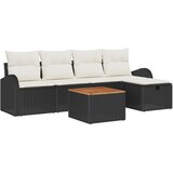 vidaXL 6-dijelni vrtni sofa set s jastučićima Crni Poli Ratan, 2-sjedalni vrtni sofa s pohranom i jastučićima Crni Poli Ratan | shoptok.hr