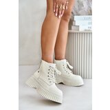 Kesi Insulated Leather Ankle Boots on a Solid Sole GOE Light Beige Cene