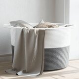 vidaXL Košara za perilo siva in bela Ø55x36 cm bombaž | Shoptok.si