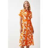  Women's Orange Floral Summer Slim Viscose Dress | Shoptok.si