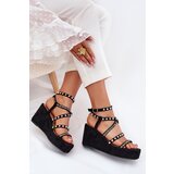Boto Wedge Sandals For Women With Decoration On Straps Black Lunara | shoptok.hr
