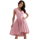 Numoco 300-7 PATRICIA dress with longer back with lace neckline - powder pink | Shoptok.si