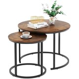  Set of 2-in-1 Round Coffee Tables Vintage Natural Wood 70x50cm 45x44cm | shoptok.hr